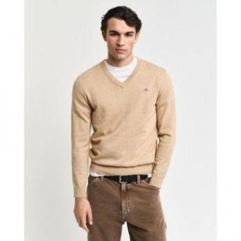 V-Neck Pull en Coton Beige L Hommes