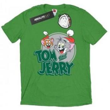 Tom And Jerry Ladies Christmas Greetings Cotton Boyfriend Tee L Forest Green