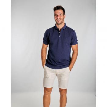 Polo piqué de hombre color azul marino con logo banderas bordado a tono, manga corta