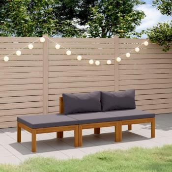 3-Piece Solid Acacia Wood Outdoor Lounge Set with Cushions