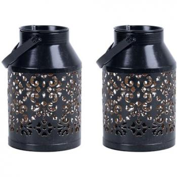 Lampada Solare da Giardino in Metallo, Fioriera Sospesa, Decorazione Esterno, Nero, LED