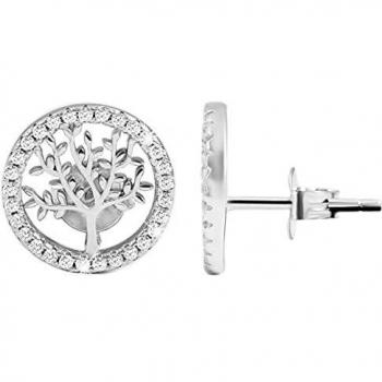Damen Ohrstecker Lebensbaum 925 Silber Zirkonia