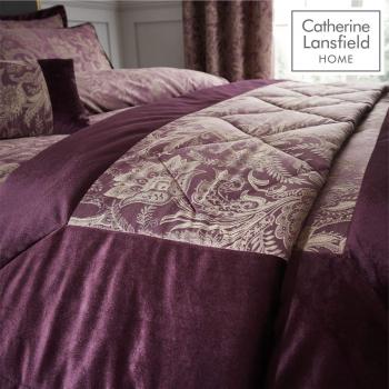 Elegant Plum Jacquard Bedding Ensemble, Double Size by Catherine Lansfield