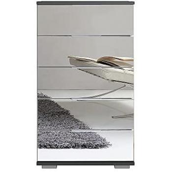 Graphitfarbene Schubkastenkommode ELSTRA-43 mit Spiegelfront, 49/102/41 cm