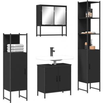 Set Mobili da Bagno 4 pz Nero in Legno Ingegnerizzato