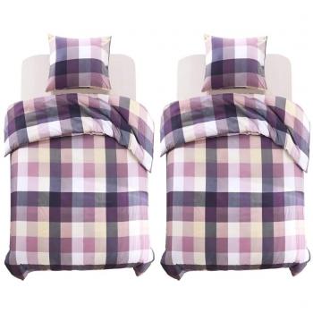 VidaXL Set Lenzuola a Scacchi Viola 155x220/80x80 cm