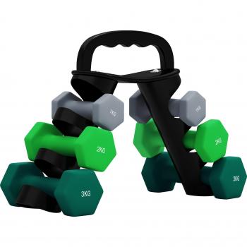 SPORTNOW 6‑Pack Dumbbell Set & Portable Rack – 1 kg/2 kg/3 kg