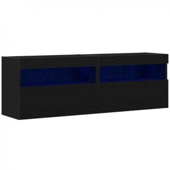 Black Oak TV Mount Cabinets with Integrated LEDs – 2 Pack, 60x30x40 cm