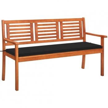 Banco de jardín 3 plazas madera maciza eucalipto y cojín 150 cm