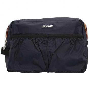 Beauty Case in Nylon K-Way Blu Profondo con Manico e Tasca Esterna