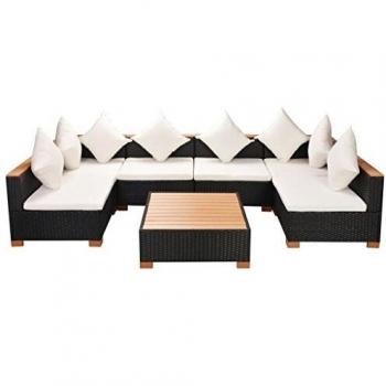 VidaXL 7-teiliges Gartensofa Set Poly Rattan Schwarz