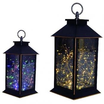 Vintage LED Laterne, 50 LEDs, schwarz, 14x14x32cm