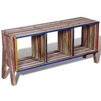 Mesa de televisor de teca reciclada con 3 cajones, Multicolor