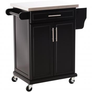 HOMCOM Kitchen Island, MDF, Stainless Steel Top-Black