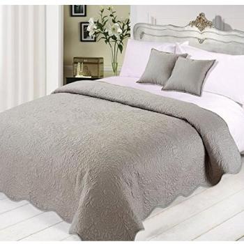 Dreamscene Luxurious Quilted Bedspread Set, Polyester, Silver, 3-Piece