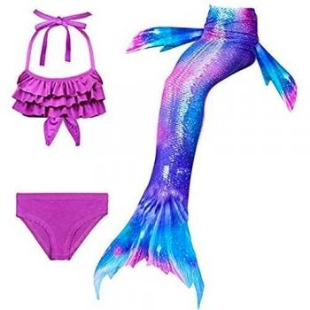 Hejin Mädchen-Mermaid-Bikini Set (3 Teile) inkl. Schwimmflossen