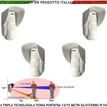 Tripla Tecnologia Sensore Antifurto Esterno 4 Pezzi 15m Grandangolo Tenda 5-15m 12V