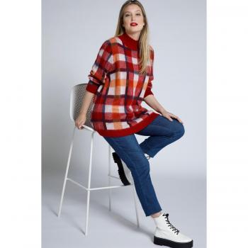 Maglione dolcevita a quadri, Donna, Rosso, Taglia: 52/54, Fibre sintetiche
