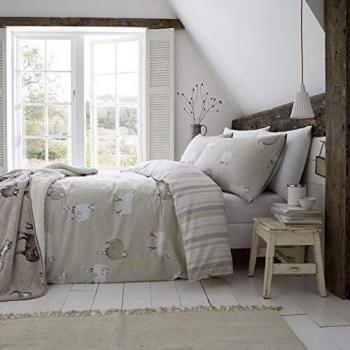 Catherine Lansfield Sheep Design Brushed Cotton Duvet Set Natural