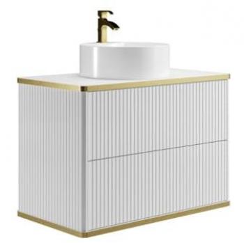 Sospeso KELIZA mobile bagno profilo dorato con lavabo tondo bianco 80 cm