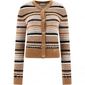 Ganni Beige V-Neck Jumper with Butterfly Buttons | Size M