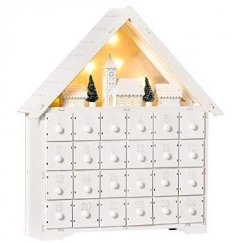 HOMCOM Adventskalender mit LED und Dorfdesign, weiß
