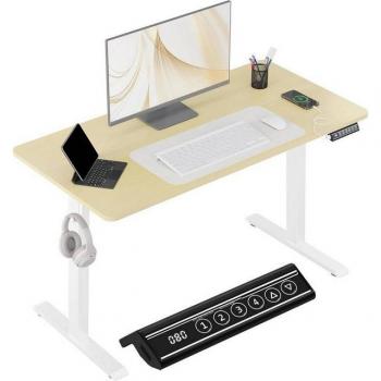 Woltu Bureau assis‑debout 120×60 cm, hauteur réglable de 72 à 120 cm, port USB intégré, 4 niveaux de mémoire, système anti‑collision, couleur chêne