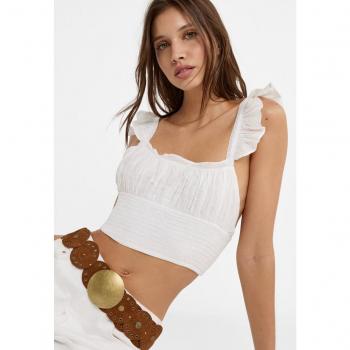 Top corto spalline ricamate bianco XL