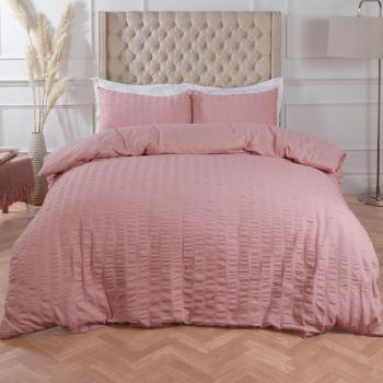 Highams Seersucker Duvet Cover Set, Blush Pink