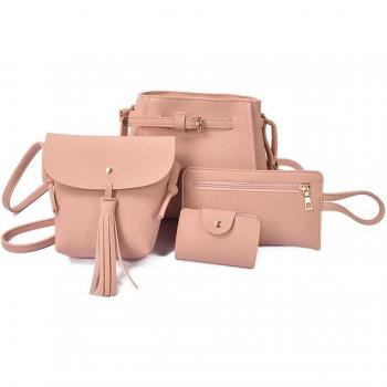 Bolso de mujer 4 Uds set de cuero sintético, bolso de hombro para uso diario