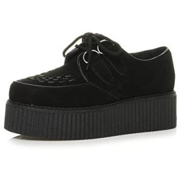 Black Mid-Wedge Heel Brothel Creepers, Faux Suede, Lace-Up (Women’s Size 5)