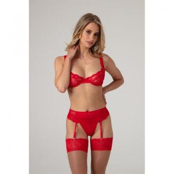 Marzia 3-Piece Set: Bra, Thong, Garter in Red