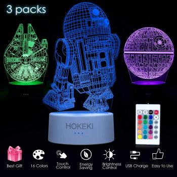 HOKEKI 3D Star‑Wars Dekolampe mit Dimmfunktion und Fernbedienung
