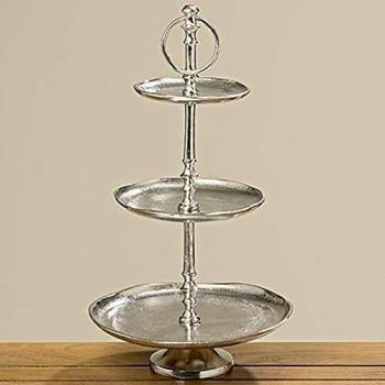 BOLTZE Teelichthalter Metalletagere FLAIRE silber aus Aluminium 3er Etagere Metall 3-stöckig