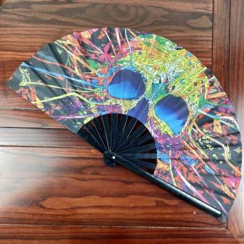Large Bamboo Hand Fan – Rainbow Pattern – 1 Piece