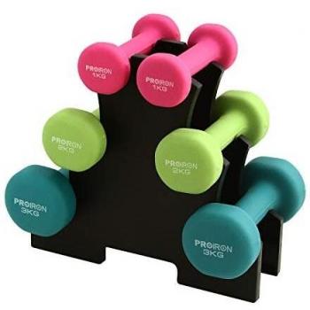 PROIRON Neoprene Dumbbell Set with Stand (Weights: 1kg, 2kg, 3kg)