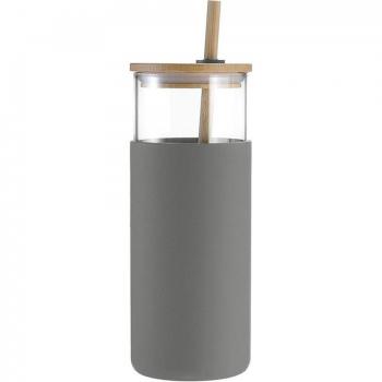 Botella de agua de vidrio 450ml con funda de silicona y tapa de bambú
