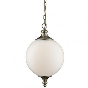 Avalon 1 Light Globe Ceiling Pendant Antique Brass, Opal Glass, E27