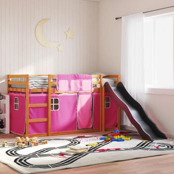 Pink 80x200 cm Bunk Bed with Slide and Curtains