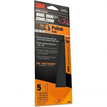 3M Wetordry Sandpaper Pack – 3‑2/3″ × 9″ Assorted Grits (1000–2500), 5 Sheets