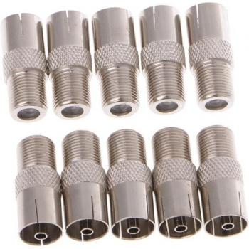 10-Pack F-Type Female to PAL Female Jack Adapter