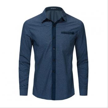 Chemise Coton Décontracté Hommes – Printemps/Automne, Motif Triangle Petit
