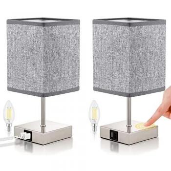 LED Tischlampe im Vintage-Stil, 2er Set, touch dimmbar, mit 2 USB Anschlüssen