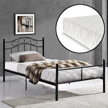Lit double avec matelas en métal acier revêtu par poudre frittée noir 208 cm EN.CASA