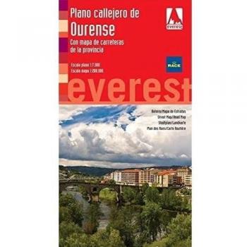 Plano callejero de Ourense. Con mapa de carreteras de la provincia. Escala plano 1:7.000. escala mapa 1:200.000