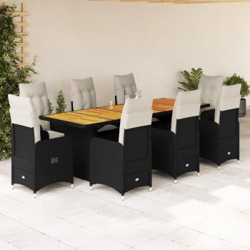 Ensemble de mobilier de jardin 9 pièces avec coussins noirs en polyrotin