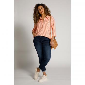 Camicia svasata a righe con abbottonatura, Donna, Arancione, Taglia: 52/54, Cotone/Viscosa