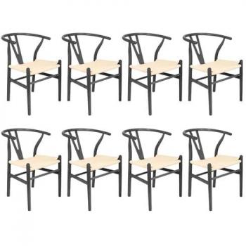 8x Natural Beech Wooden Wishbone Dining Chairs