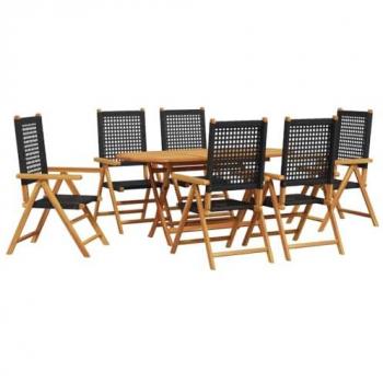 Ensemble de Salon Extérieur 7 pièces en Acacia et Poly Ratin – Noir