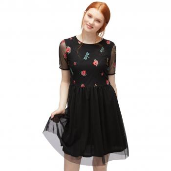 TOM TAILOR Elegantes Mesh-Damenkleid mit kunstvoller Stickerei